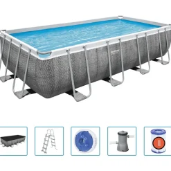Piscine & Spa-vidaXL Bestway Ensemble de piscine Power Steel Rectangulaire 488x244x122 cm