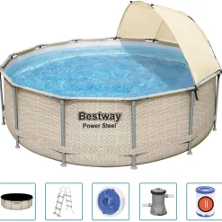 Piscine & Spa-vidaXL Bestway Ensemble de piscine avec auvent Power Steel 396x107 cm