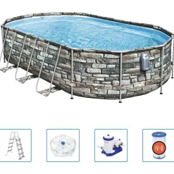 Piscine & Spa-vidaXL Bestway Ensemble de piscine ovale Power Steel Comfort 610x366x122 cm
