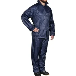 vidaXL Combinaison de pluie avec capuche 2 pièces marine L