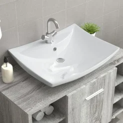 Plomberie-vidaXL Luxueuse vasque céramique rectangulaire avec trop plein Blanc