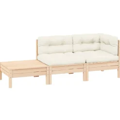 vidaXL Salon de jardin 3 pcs avec coussins crème Bois de pin massif