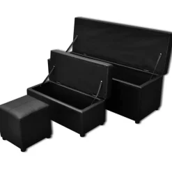 Bancs-vidaXL Set de banc de rangement en simili cuir Noir