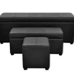 Bancs-vidaXL Set de banc de rangement en simili cuir Noir