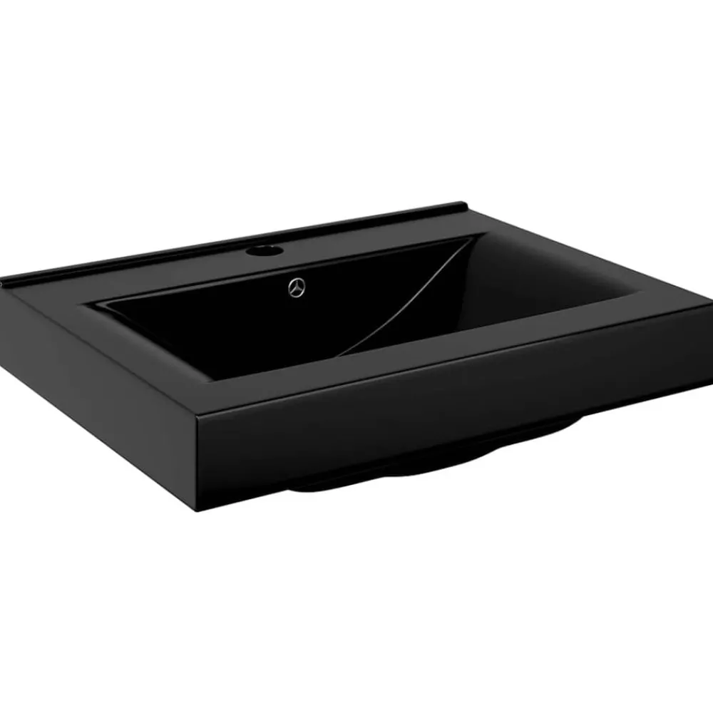 Plomberie-vidaXL Vasque à poser en céramique perçage pour la robinetterie 60x46cm Noir