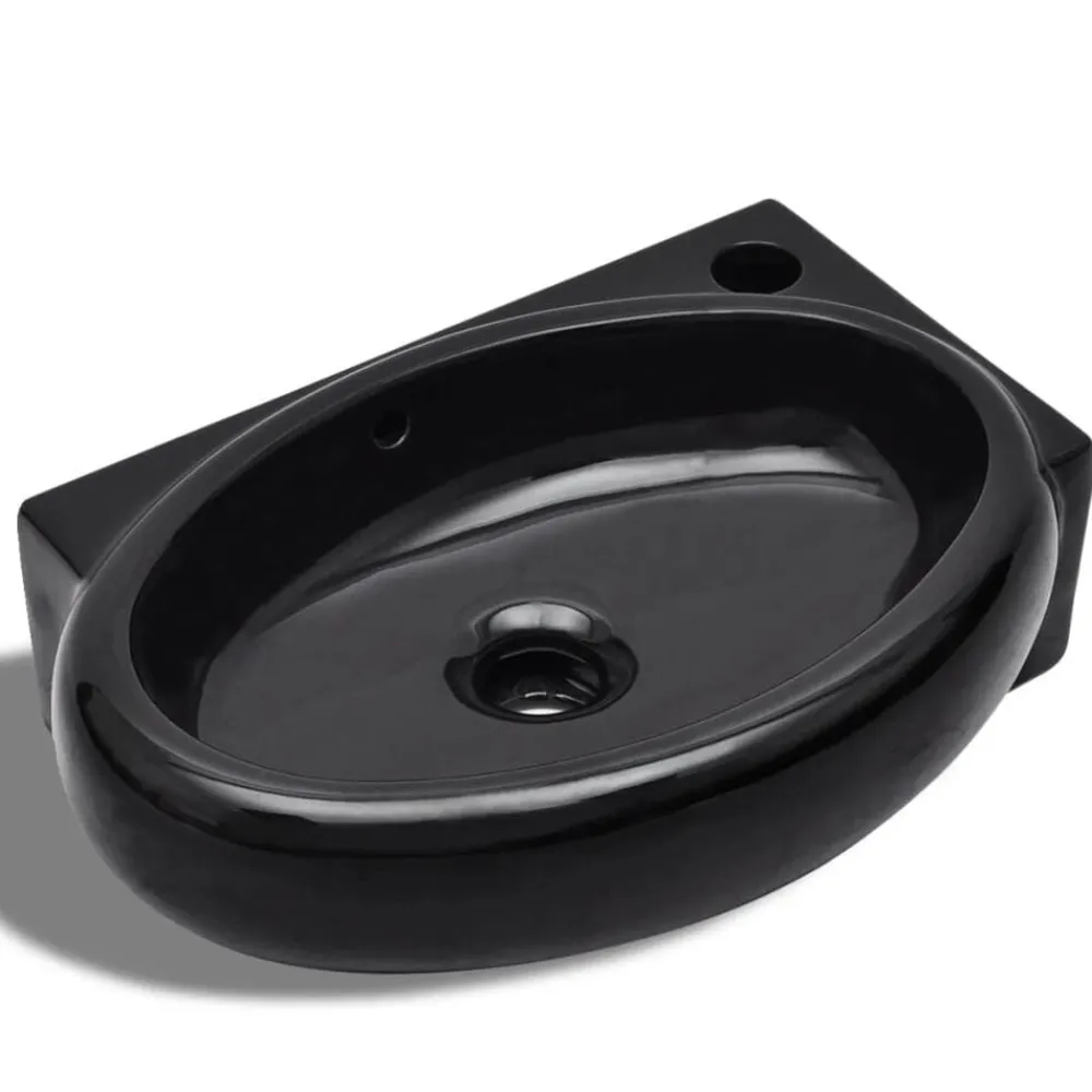 Plomberie-vidaXL Vasque à trou de trop-plein/robinet céramique pour salle de bain Noir