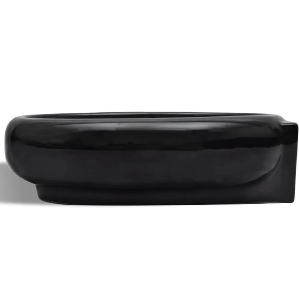 Plomberie-vidaXL Vasque à trou de trop-plein/robinet céramique pour salle de bain Noir