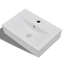 vidaXL Vasque à trou de trop-plein/robinet céramique pour salle de bain Blanc