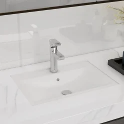 vidaXL Vasque à trou de trop-plein/robinet céramique pour salle de bain Blanc