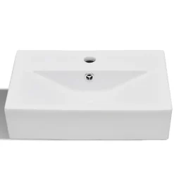 vidaXL Vasque à trou de trop-plein/robinet céramique pour salle de bain Blanc