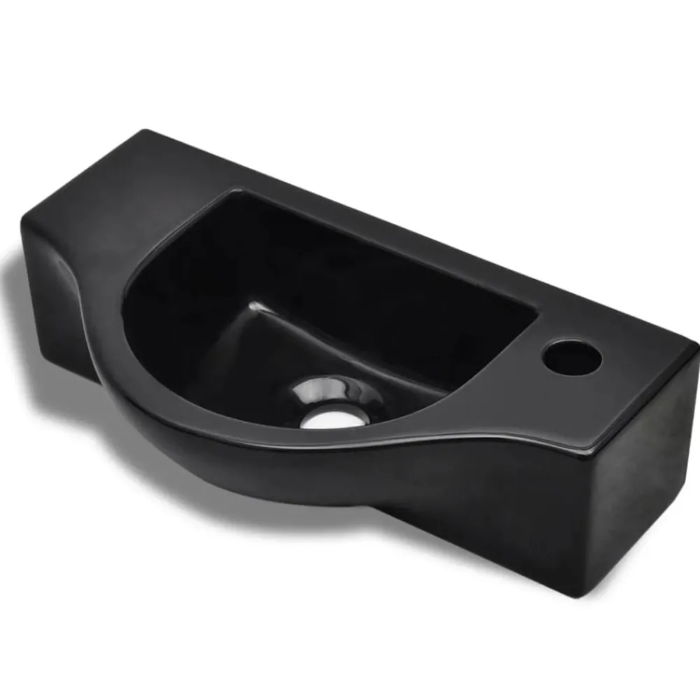 Plomberie-vidaXL Vasque à trou pour robinet céramique pour salle de bain Noir