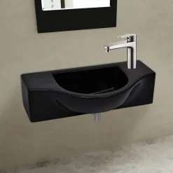 Plomberie-vidaXL Vasque à trou pour robinet céramique pour salle de bain Noir