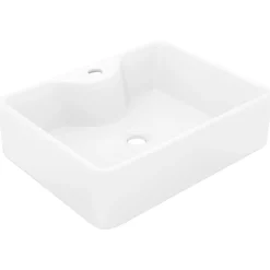 Plomberie-vidaXL Vasque carré à trou pour robinet céramique pour salle de bain Blanc
