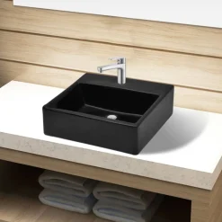vidaXL Vasque rectangulaire à trou en céramique pour salle de bain