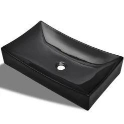 Plomberie-vidaXL Vasque rectangulaire céramique pour salle de bain Noir
