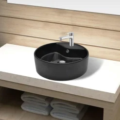 vidaXL Vasque rond à trou robinet/trop-plein céramique pour salle de bain