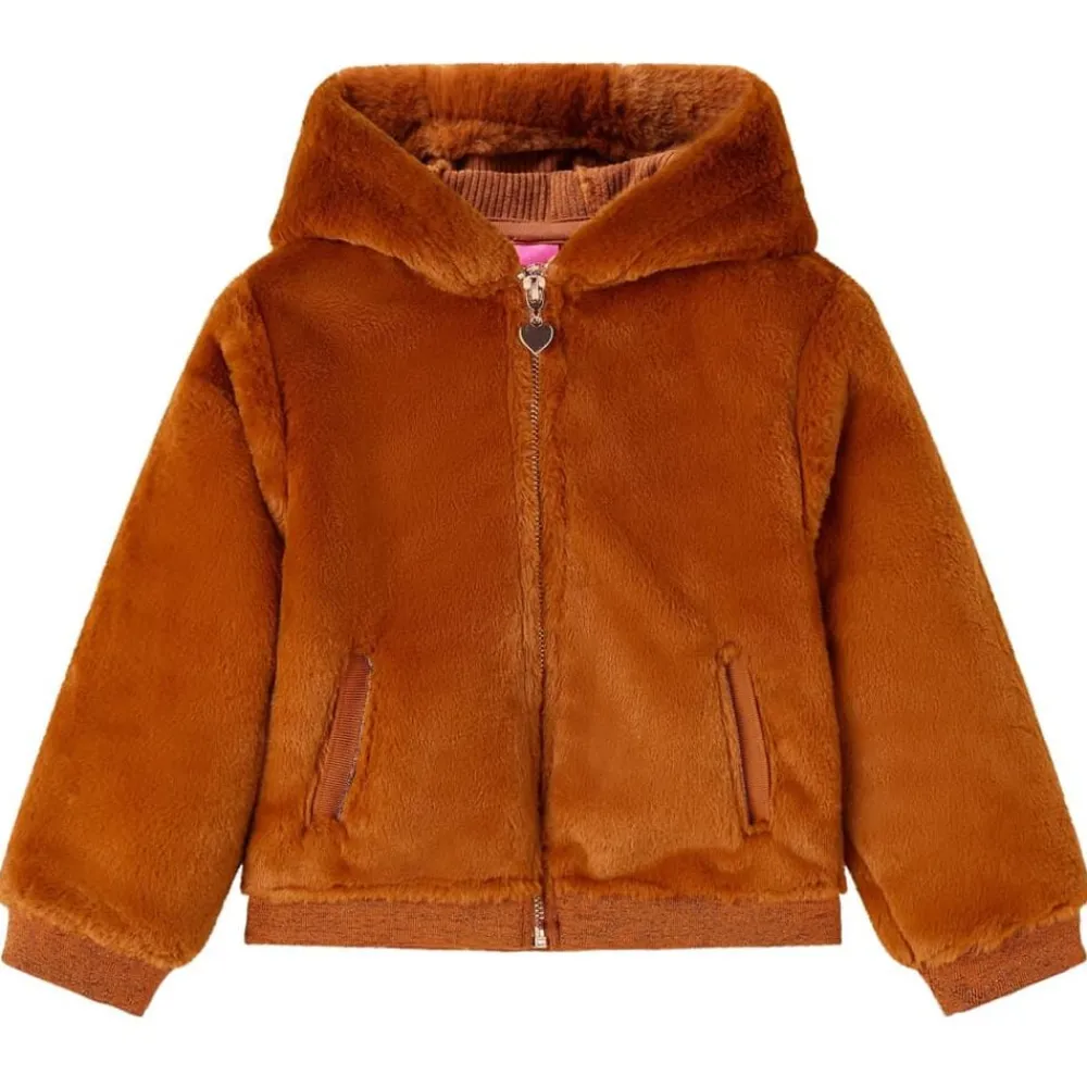 Vêtements & Accessoires-vidaXL Veste à capuche pour enfants fausse fourrure cognac 92