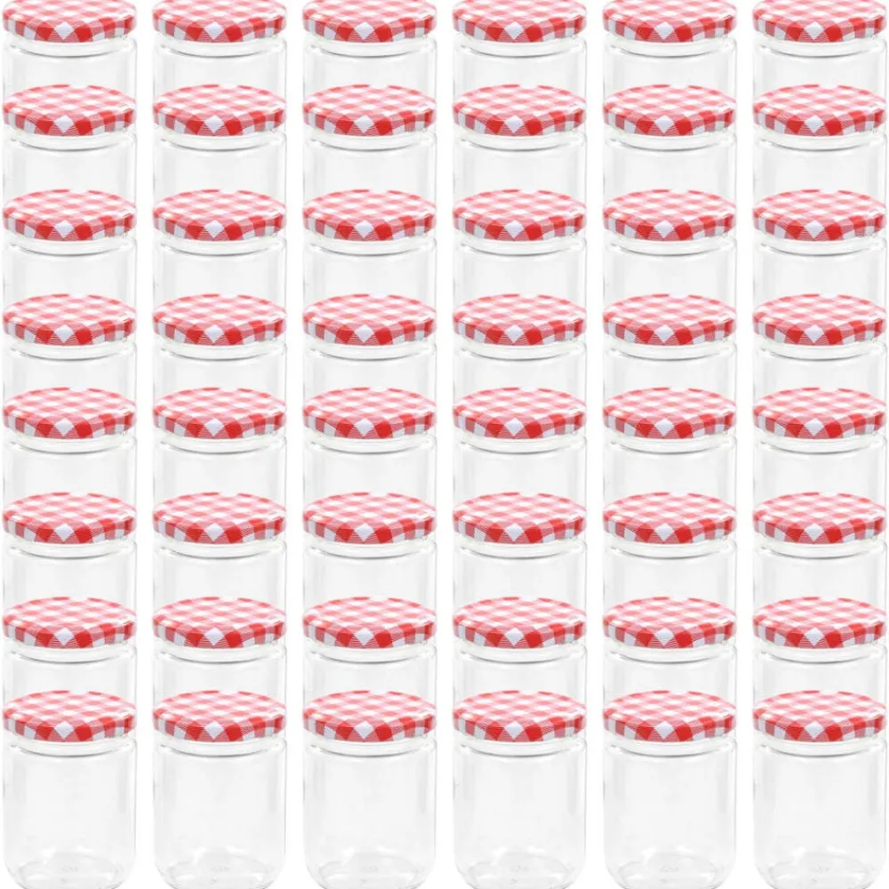 Arts De La Table & Arts Culinaires-vidaXL 48 pcs Pots à confiture Couvercle Verre 230 ml blanc et rouge