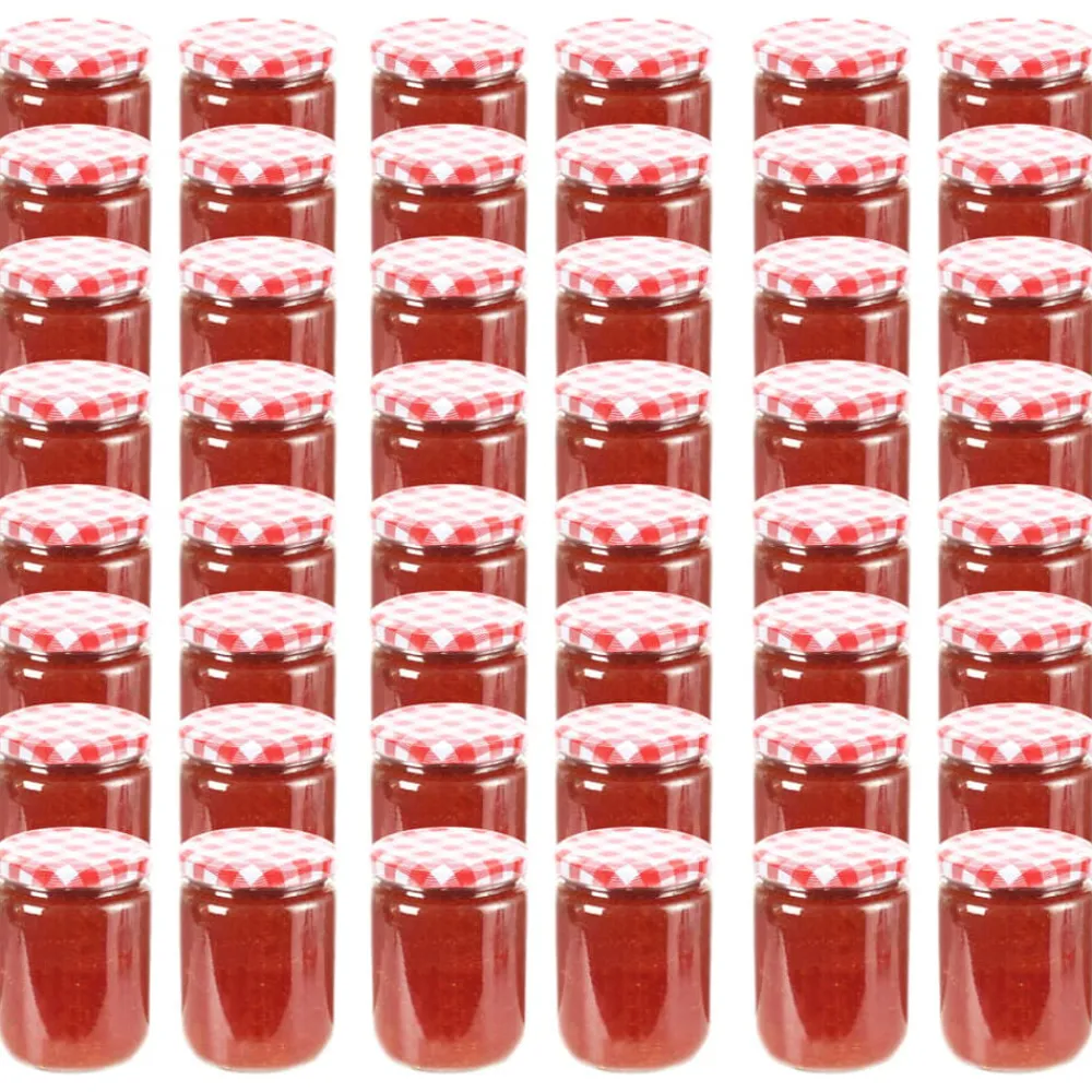 Arts De La Table & Arts Culinaires-vidaXL 48 pcs Pots à confiture Couvercle Verre 230 ml blanc et rouge
