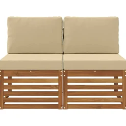 Mobilier De Jardin-vidaXL 2 Pièce Sofa de milieu extérieur Bois d'Acacia Massif Naturel Naturel et beige