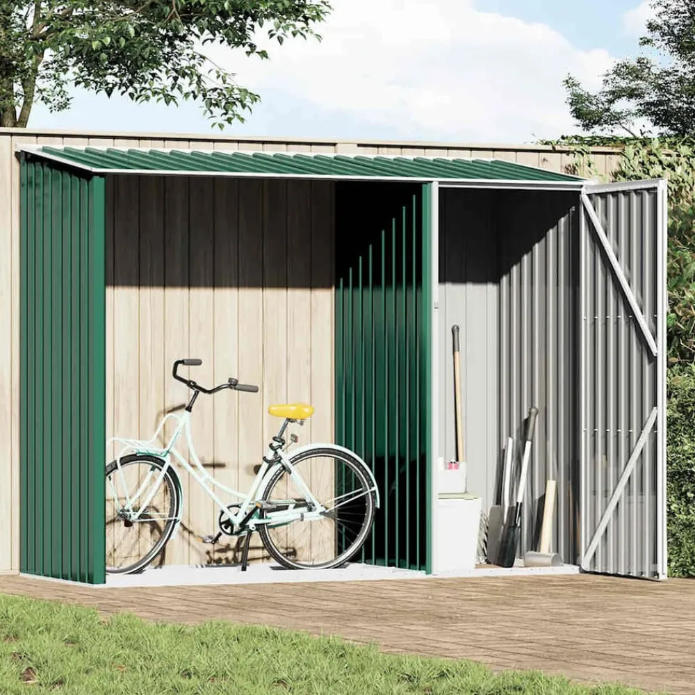 Pelouses & Jardins-vidaXL Abri à bois de jardin 245x98x159 cm Acier galvanisé Vert