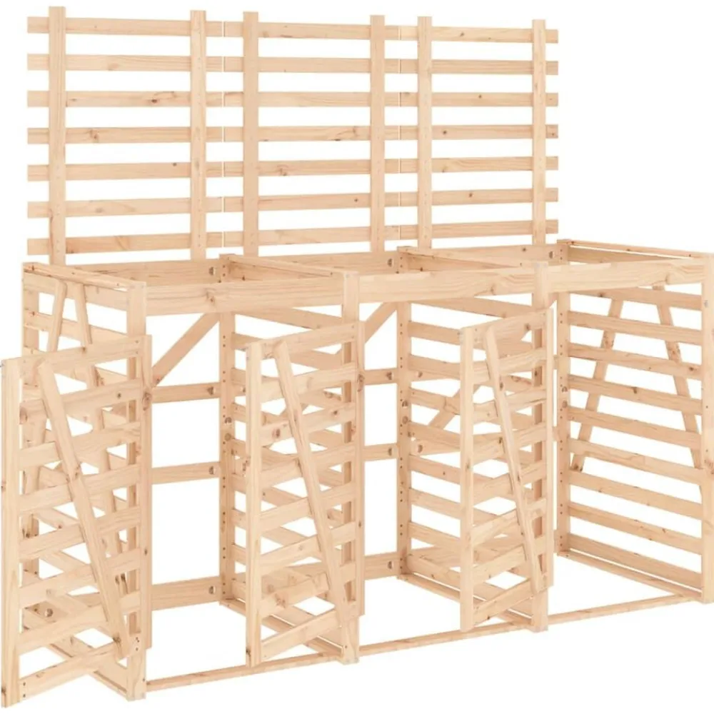 Produits Ménagers-vidaXL Abri pour poubelle triple sur roulettes bois massif de pin Pin naturel