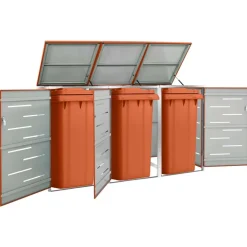 Produits Ménagers-vidaXL Abri pour trois poubelles 207x77,5x112,5 cm Inox Orange