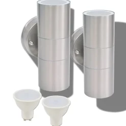 vidaXL Applique murale LED d'extérieur 2 pcs Acier inoxydable haut bas