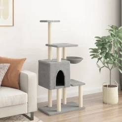 Articles Pour Animaux De Compagnie-vidaXL Arbre à chat avec griffoirs en sisal 131 cm Gris clair