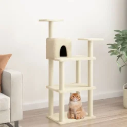 Articles Pour Animaux De Compagnie-vidaXL Arbre à chat avec griffoirs en sisal crème 118,5 cm Cr&egrave;me