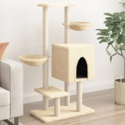 vidaXL Arbre à chat avec griffoirs en sisal crème 117 cm