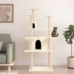 Articles Pour Animaux De Compagnie-vidaXL Arbre à chat avec griffoirs en sisal Crème 166 cm Cr&egrave;me
