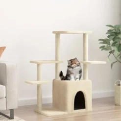 Articles Pour Animaux De Compagnie-vidaXL Arbre à chat avec griffoirs en sisal crème 97,5 cm Cr&egrave;me