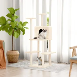 vidaXL Arbre à chat avec griffoirs en sisal Crème 144,5 cm