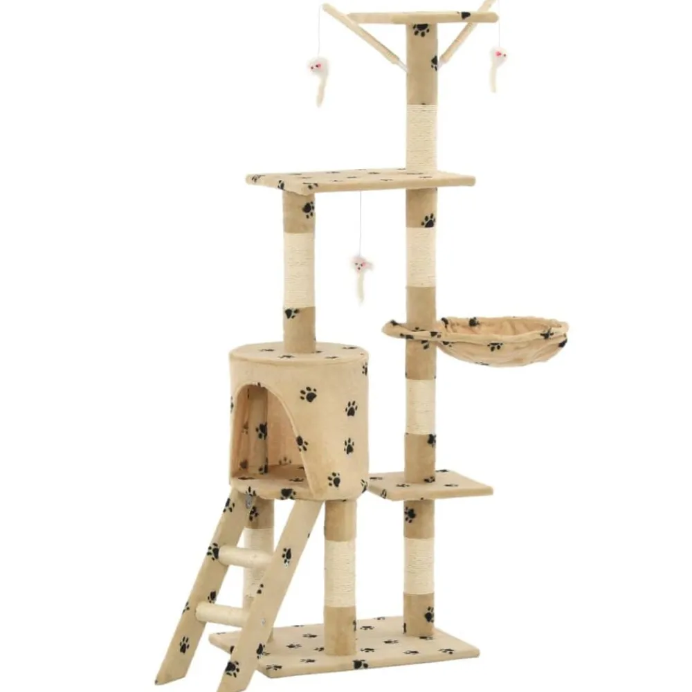Articles Pour Animaux De Compagnie-vidaXL Arbre à chat avec griffoir en sisal 138cm Beige Motif de pattes Beige avec impressions de patte