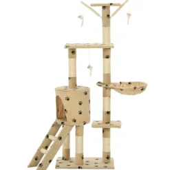 Articles Pour Animaux De Compagnie-vidaXL Arbre à chat avec griffoir en sisal 138cm Beige Motif de pattes Beige avec impressions de patte
