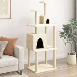 vidaXL Arbre à chat avec griffoirs en sisal Crème 167 cm