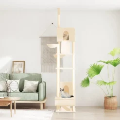 Articles Pour Animaux De Compagnie-vidaXL Arbre à chat du sol au plafond Crème 277-303 cm Cr&egrave;me