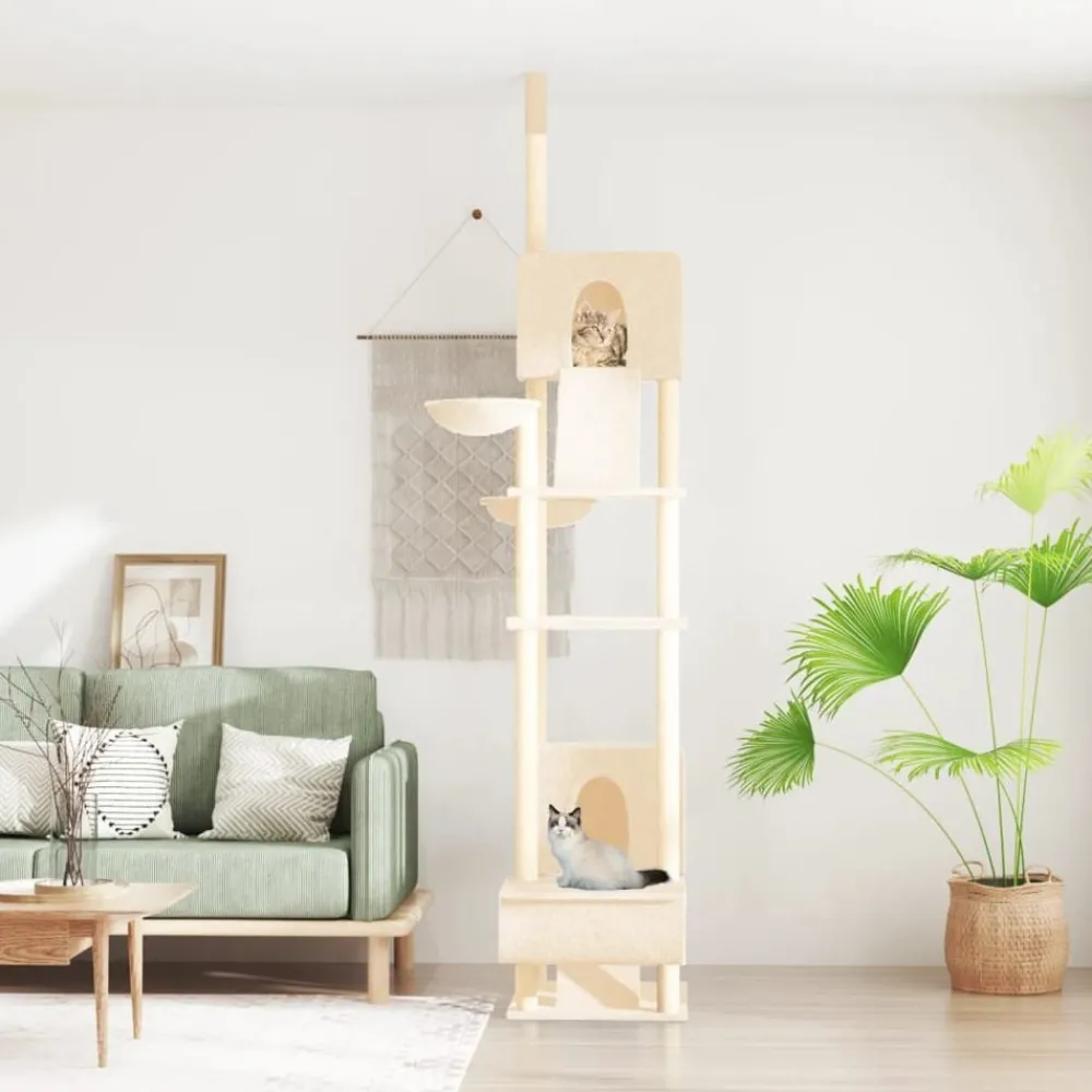 Articles Pour Animaux De Compagnie-vidaXL Arbre à chat du sol au plafond Crème 277-303 cm Crème