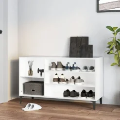 Produits Ménagers-vidaXL Armoire à chaussure 102x36x60 cm Bois ingénierie Blanc brillant