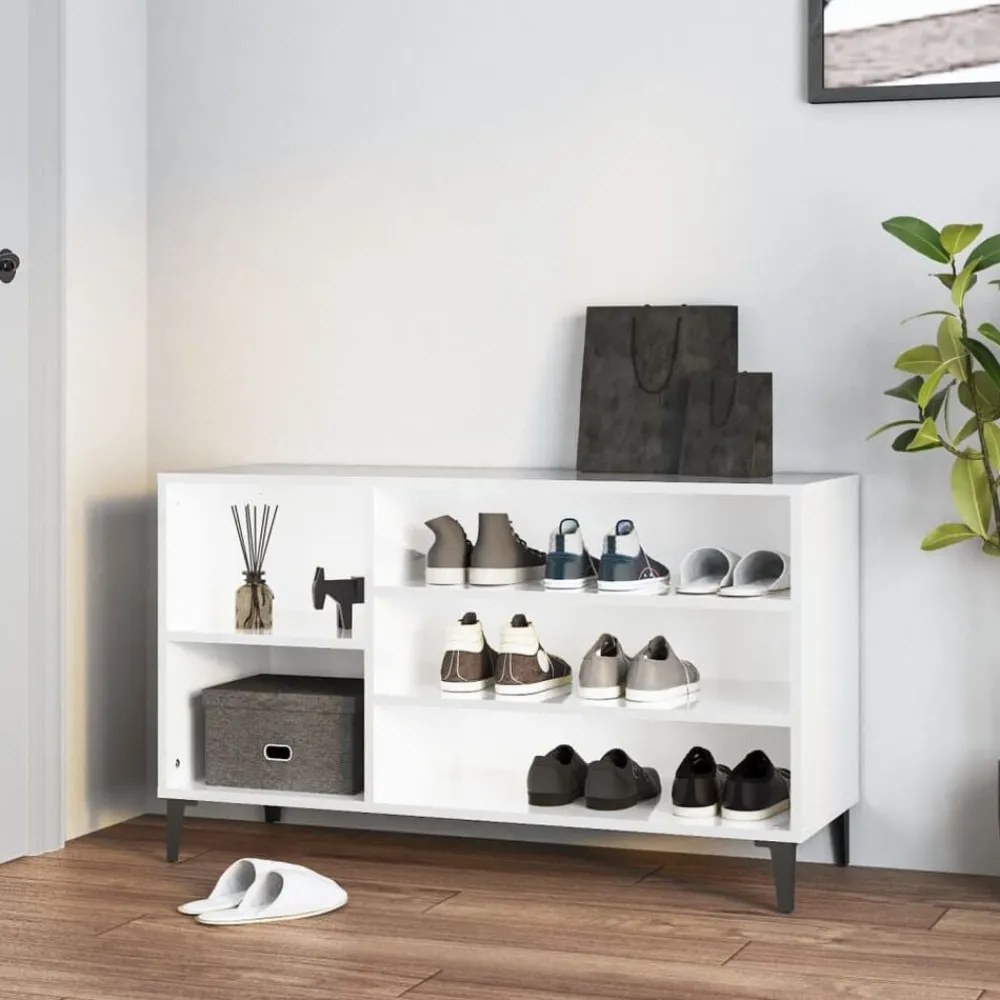 Produits Ménagers-vidaXL Armoire à chaussure 102x36x60 cm Bois ingénierie Blanc brillant