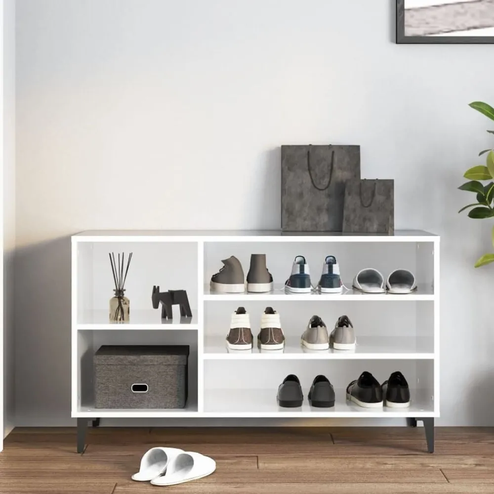 Produits Ménagers-vidaXL Armoire à chaussure 102x36x60 cm Bois ingénierie Blanc brillant
