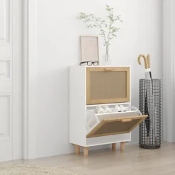 Produits Ménagers-vidaXL Armoire à chaussures 52x25x80 cm Bois d'ingénierie/rotin Blanc