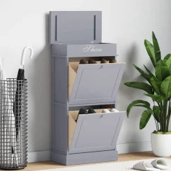 Produits Ménagers-vidaXL Armoire à chaussures 50 x 28 x 98 cm Bois de Paulownia Gris