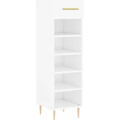 Produits Ménagers-vidaXL Armoire à chaussure 30x35x105 cm Bois ingénierie Blanc brillant