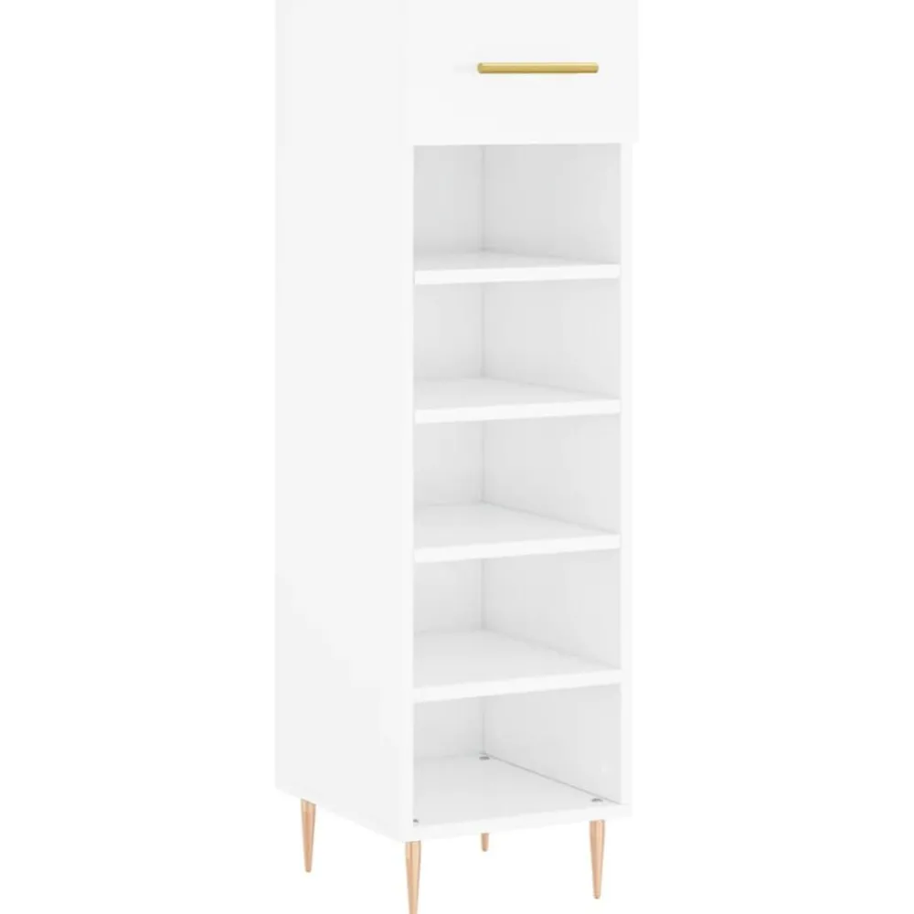 Produits Ménagers-vidaXL Armoire à chaussure 30x35x105 cm Bois ingénierie Blanc brillant
