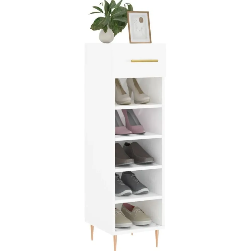 Produits Ménagers-vidaXL Armoire à chaussure 30x35x105 cm Bois ingénierie Blanc brillant