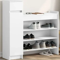 Produits Ménagers-vidaXL Armoire à chaussures 100,5x28x100 cm bois d'ingénierie Blanc
