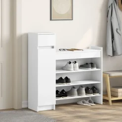 Produits Ménagers-vidaXL Armoire à chaussures 100,5x28x100 cm bois d'ingénierie Blanc