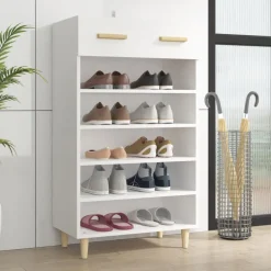 Produits Ménagers-vidaXL Armoire à chaussures 60x35x105 cm Bois d'ingénierie Blanc